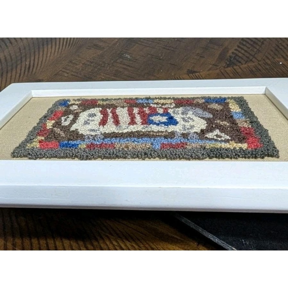 Primitive Punch Needle Sheep Folk Art Americana Framed 8.5x6.5 - Picture 5 of 6